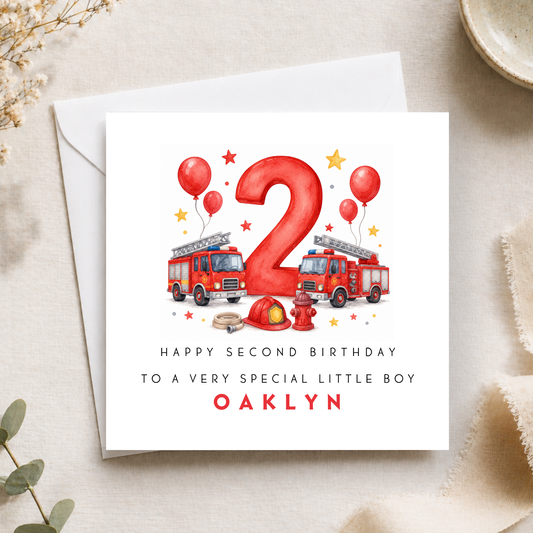 Fire Engine 2nd Birthday Card