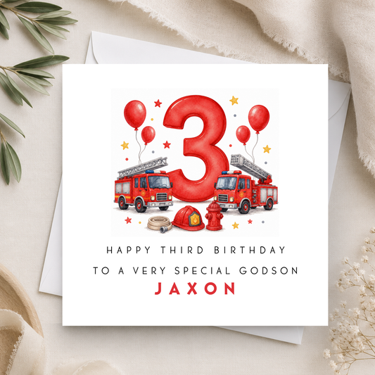 Fire Engine 3rd Birthday Card