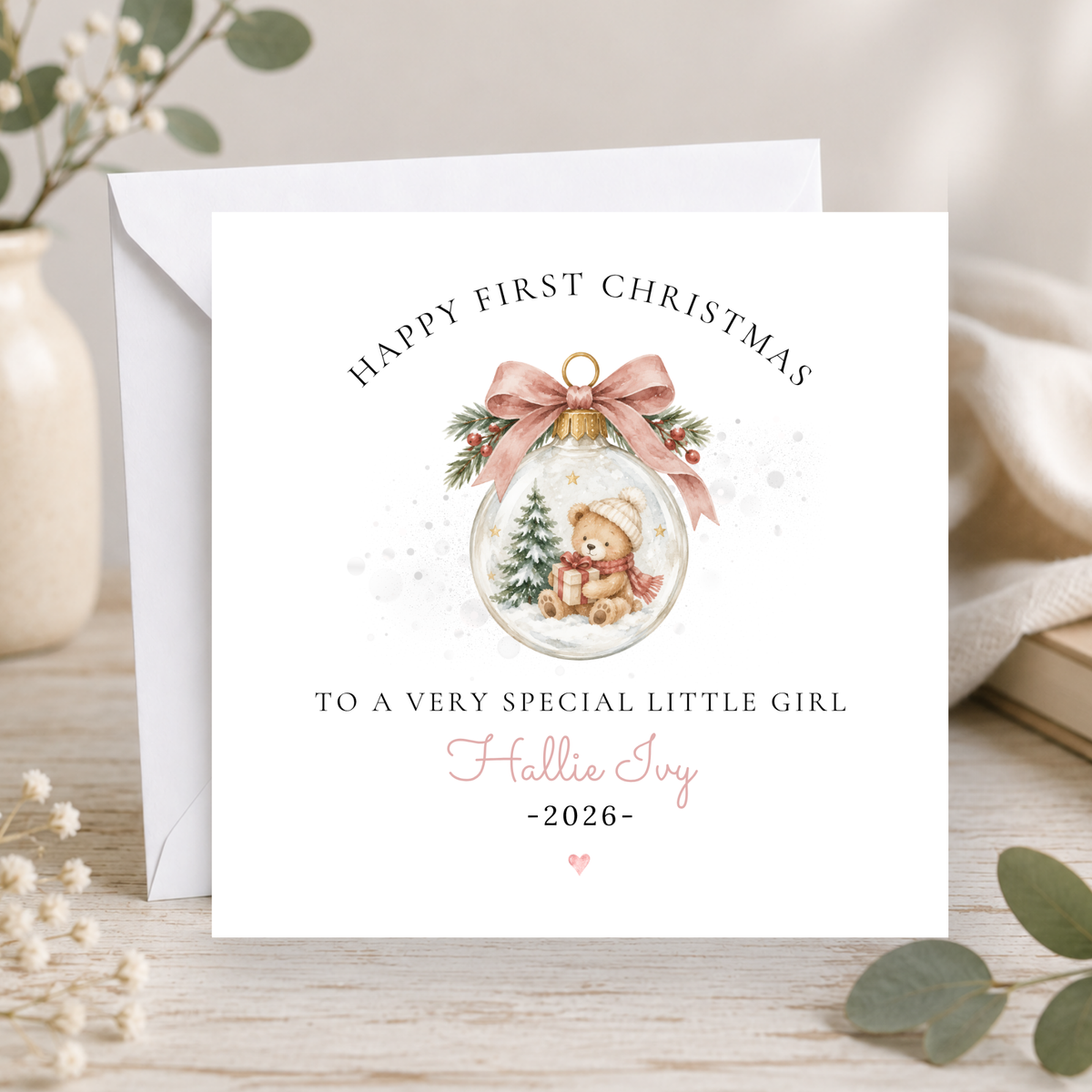 First Christmas Teddy Bauble Christmas Card