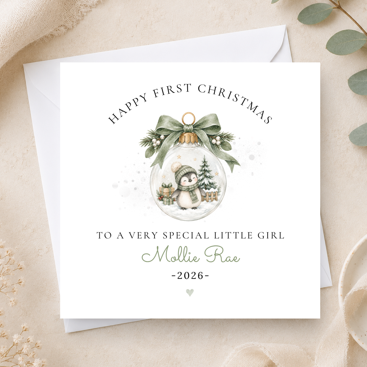 First Christmas Penguin Bauble Christmas Card