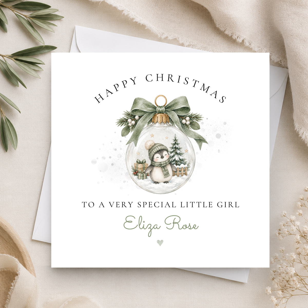 Christmas Penguin Bauble Christmas Card