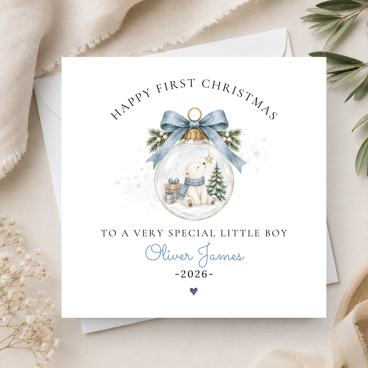Polar Bear First Christmas Card For Little Boy