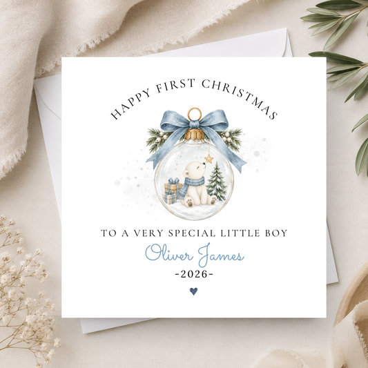 Polar Bear First Christmas Card For Little Boy