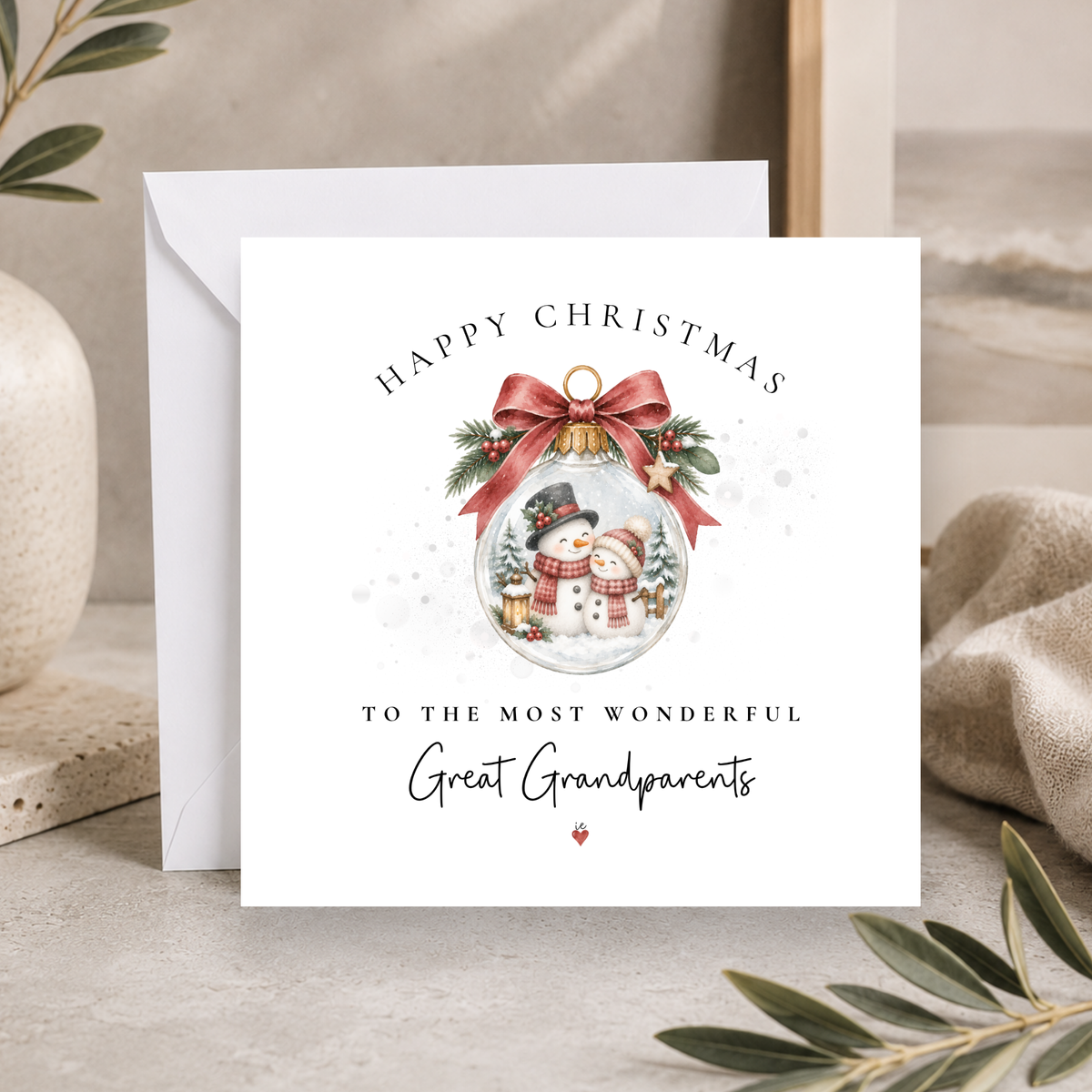 Snowmen Bauble Christmas Card For Great Grandparents