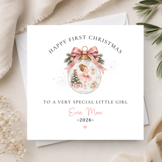 Ballerina First Christmas Card For Little Girl