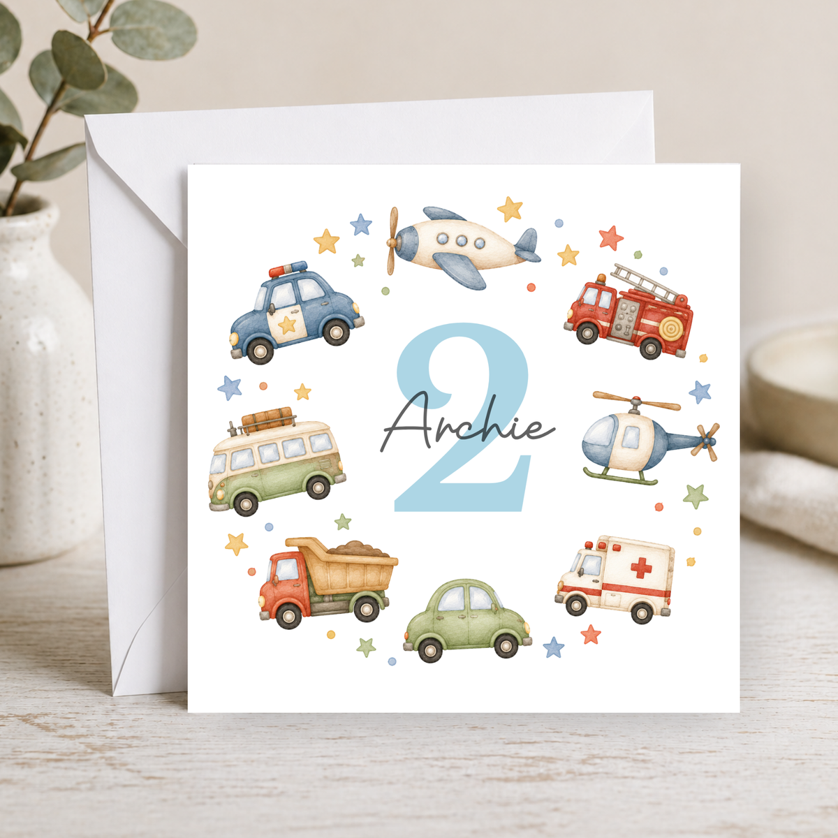 Vehicle 2nd Birthday Card