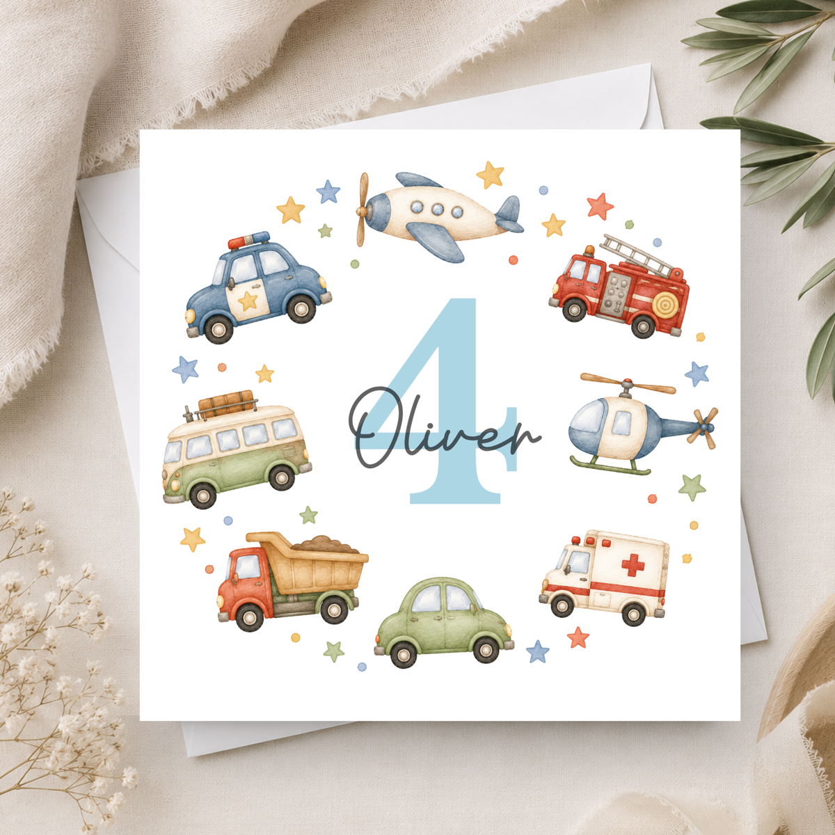 Vehicle 4th Birthday Card