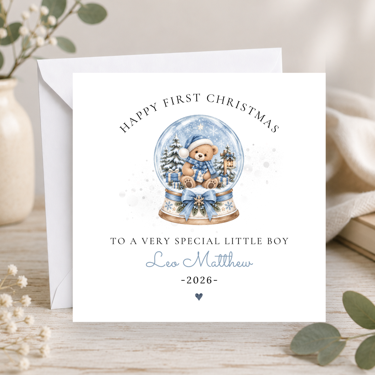 Teddy Bear Snow Globe First Christmas Card