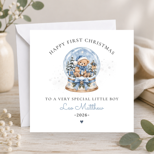 Teddy Bear Snow Globe First Christmas Card