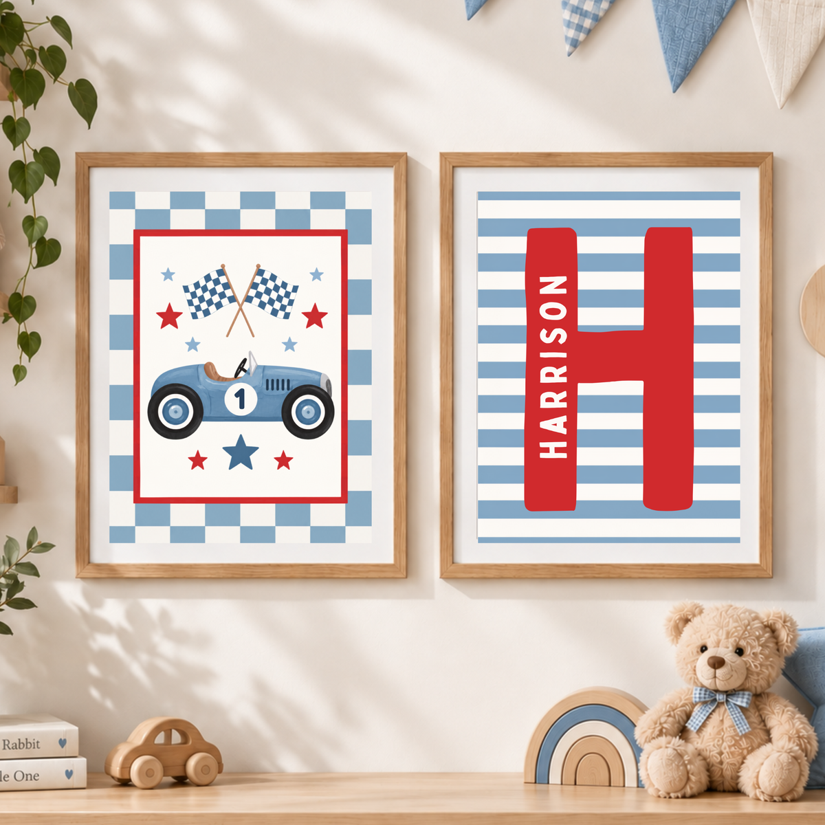 Racing Car & Initial Nursery Prints