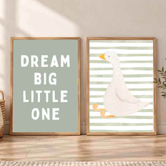 Baby Sage Green Goose x Dream Big Little One Nursery Prints