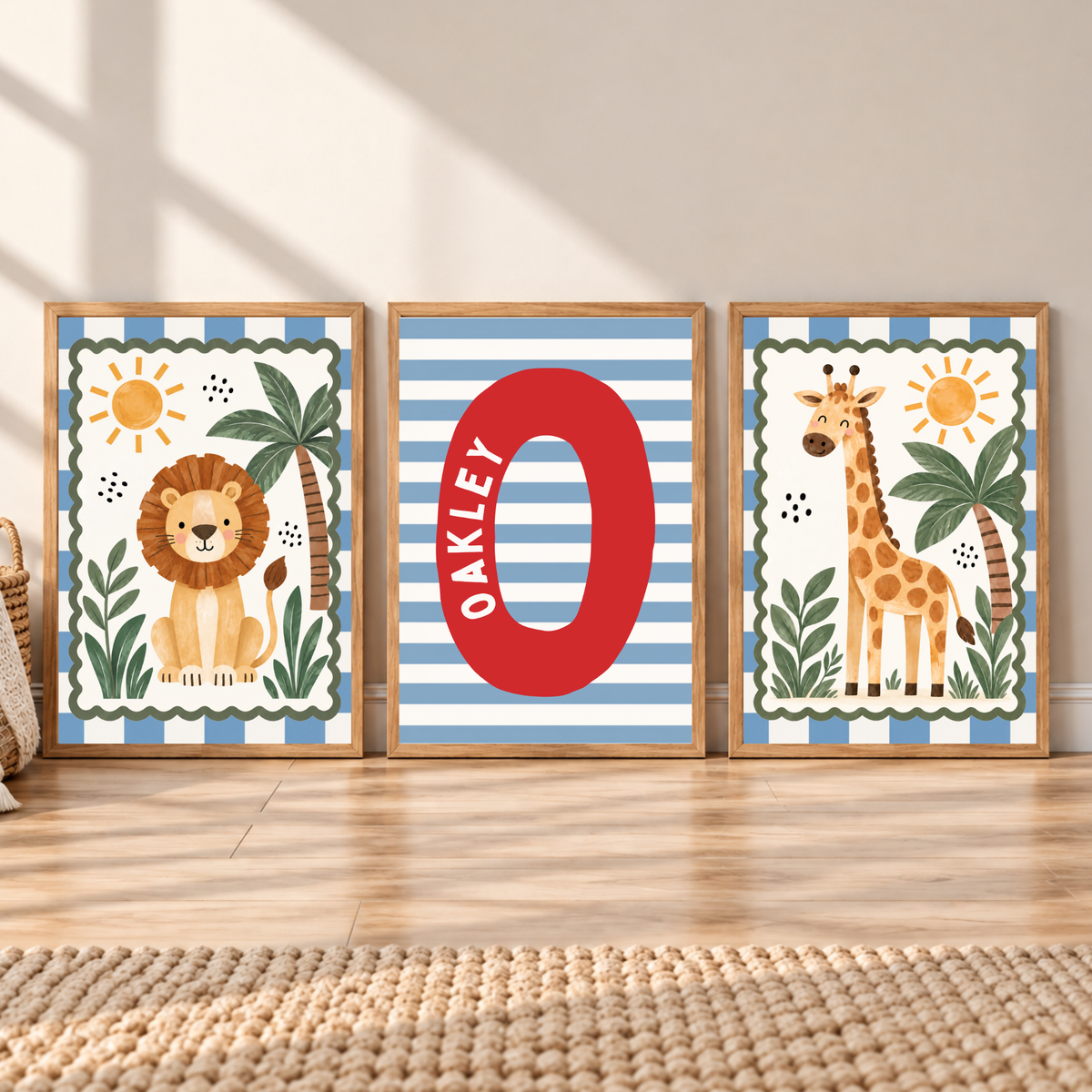 Safari Nursery Prints With Name & Initial Print