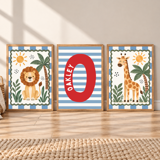 Safari Nursery Prints With Name & Initial Print