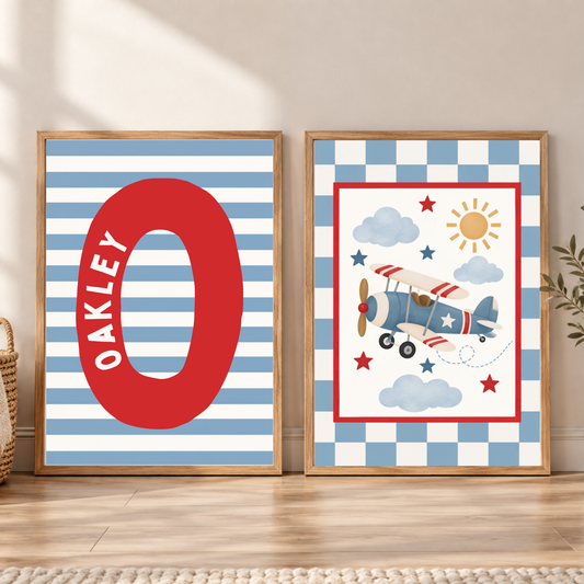 Airplane & Initial Nursery Prints