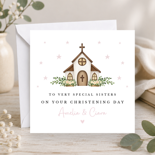 Sisters Christening Card