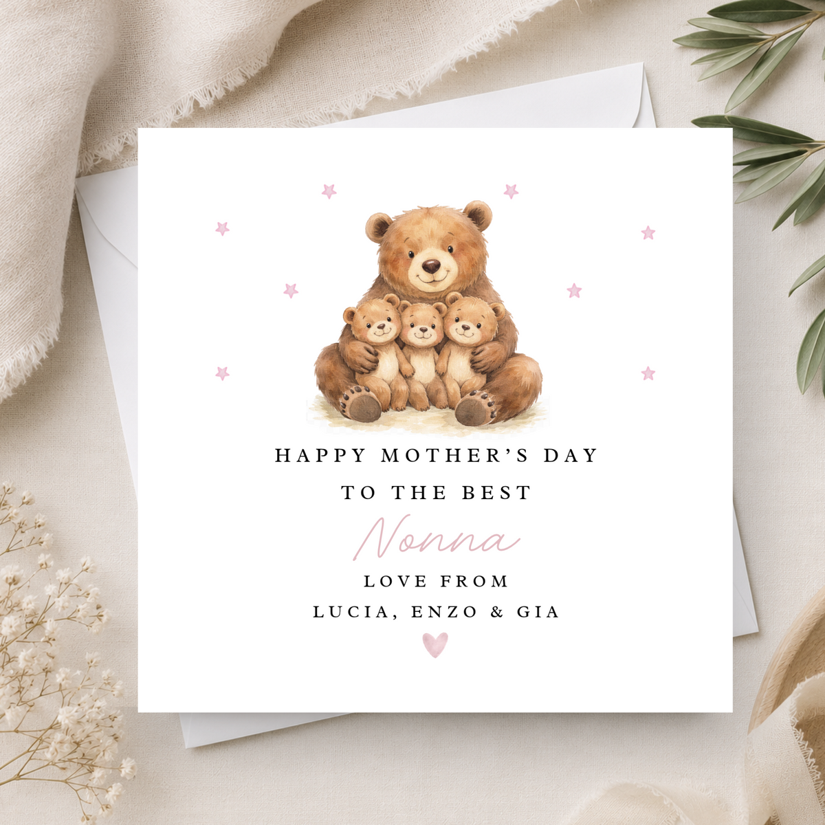Mama Bear Mother's Day Card (Three Cubs)