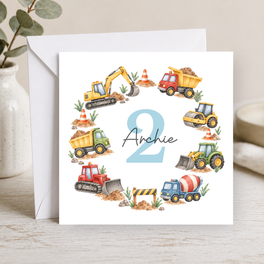 Construction 2nd Birthday Card