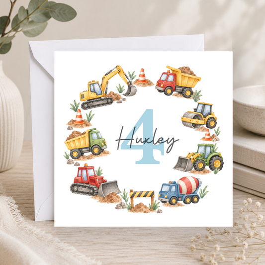 Construction 4th Birthday Card