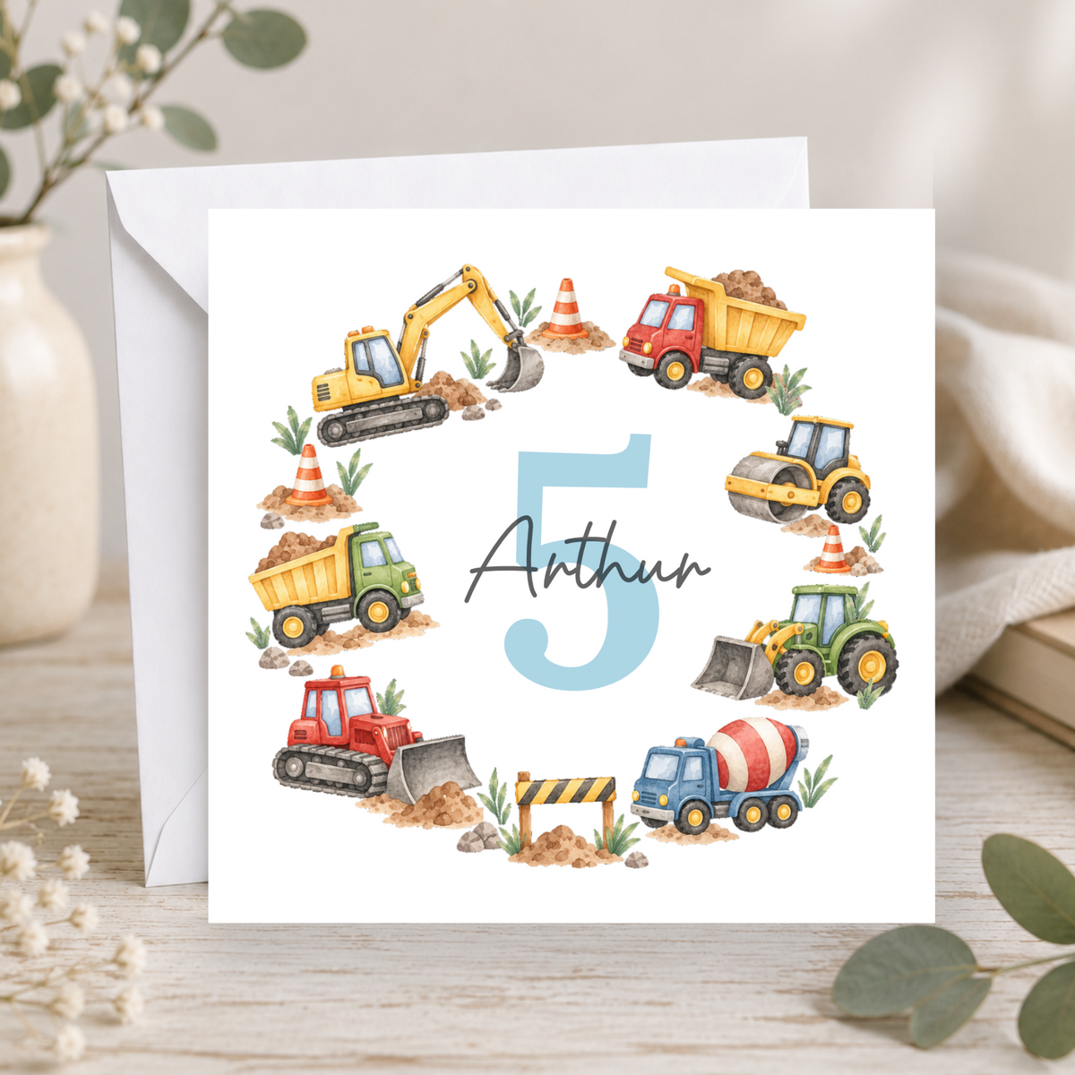Construction 5th Birthday Card