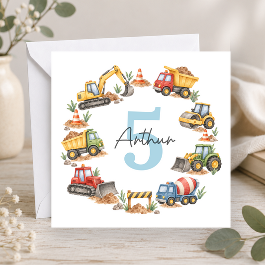 Construction 5th Birthday Card