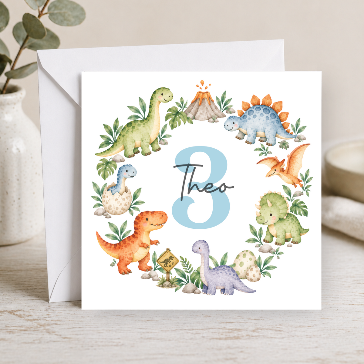 Dinosaur 3rd Birthday Card