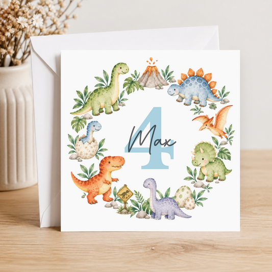 Dinosaur 4th Birthday Card