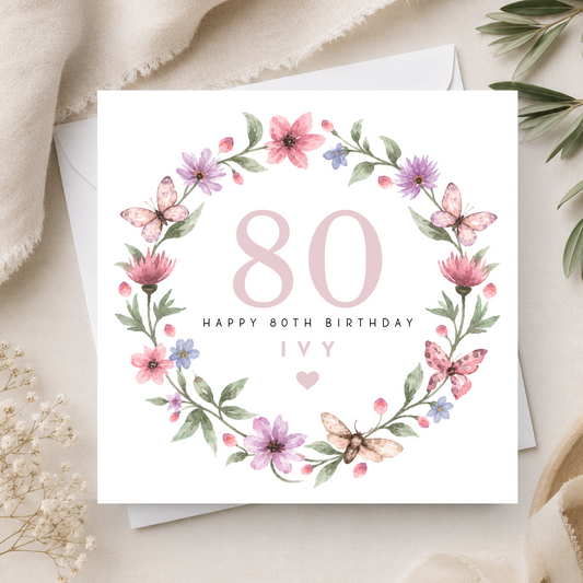 Floral 80th Birthday Card