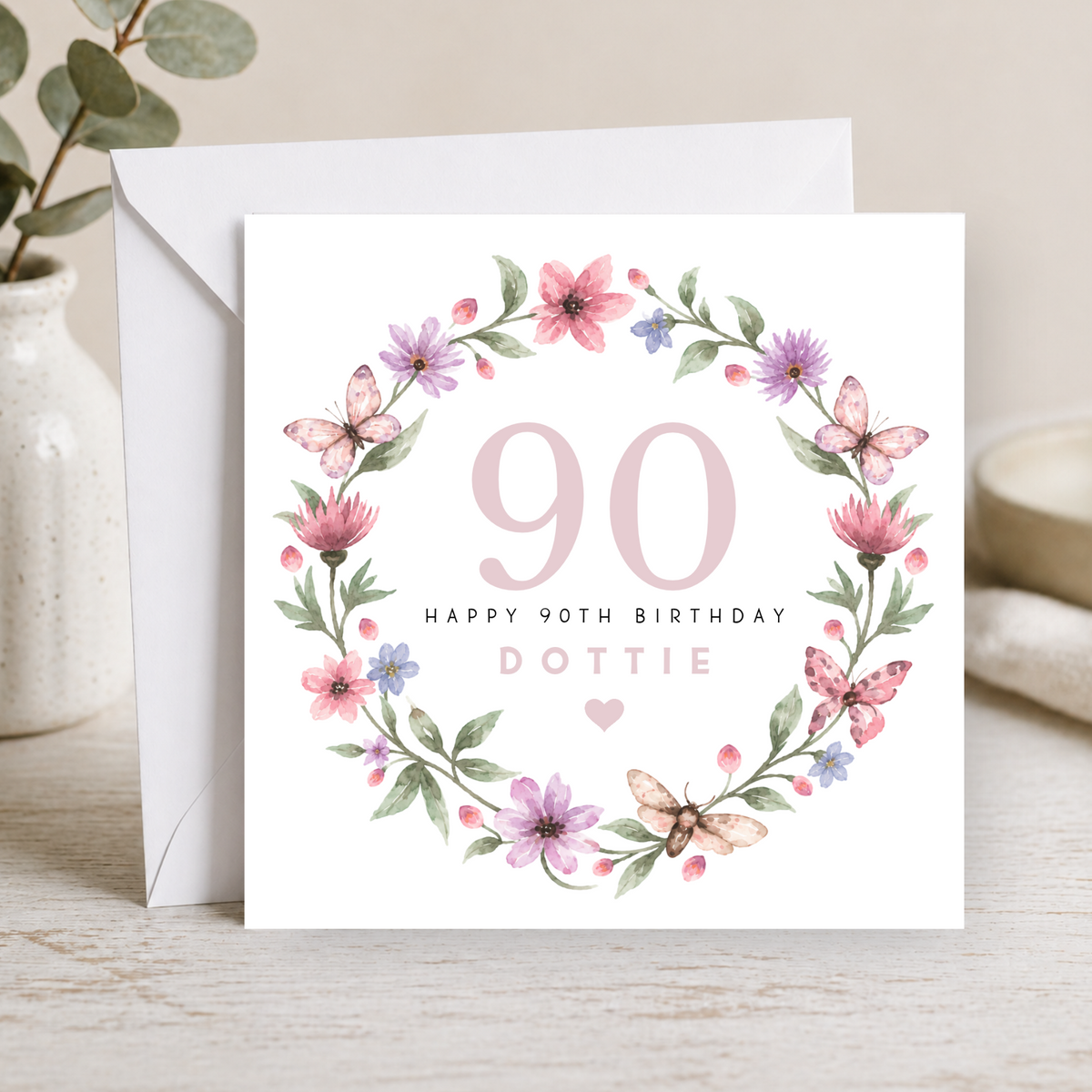 Floral 90th Birthday Card