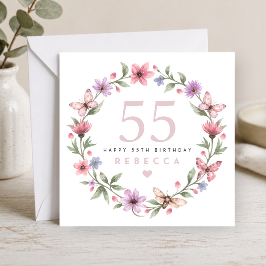 Floral 55th Birthday Card