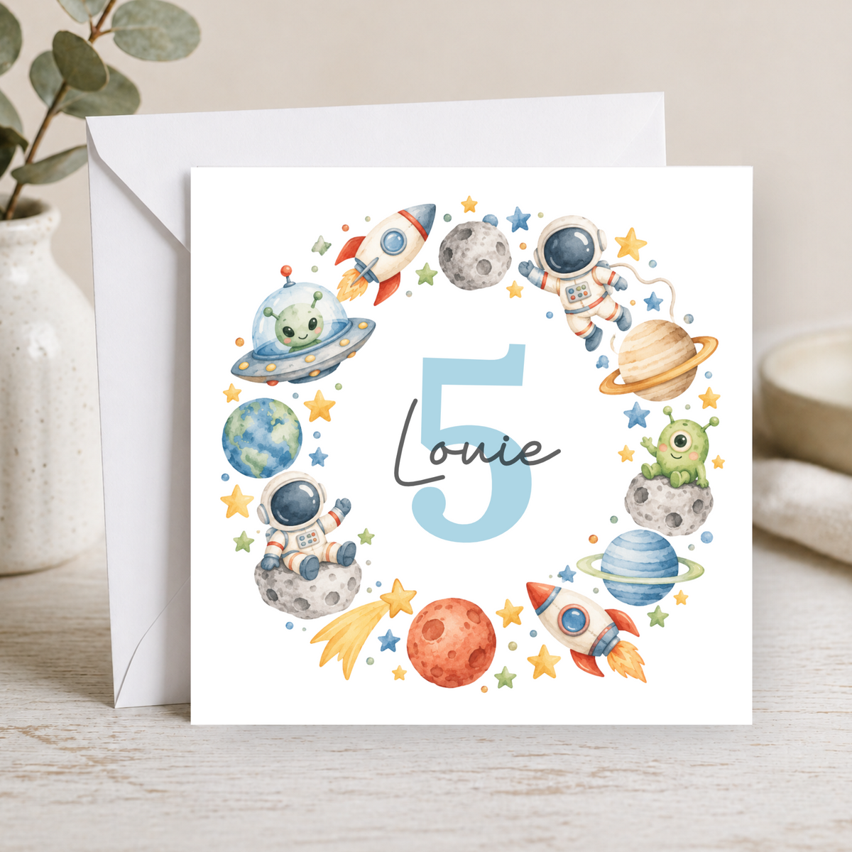 Space & Astronaut 5th Birthday Card