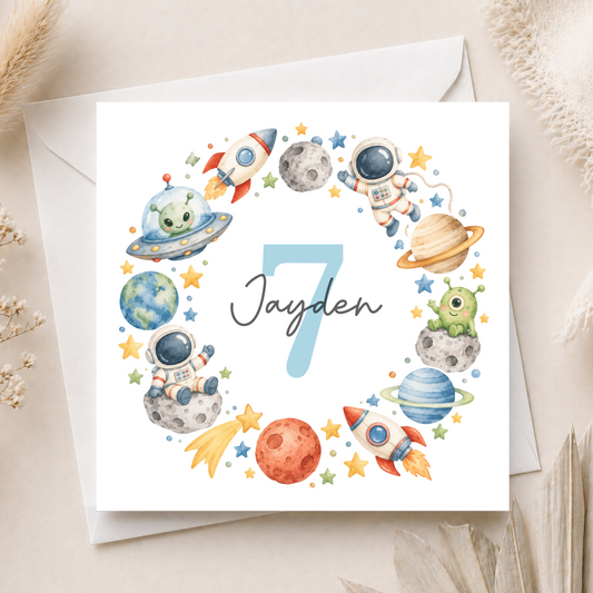 Space & Astronaut 7th Birthday Card