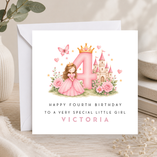 Princess 4th Birthday Card