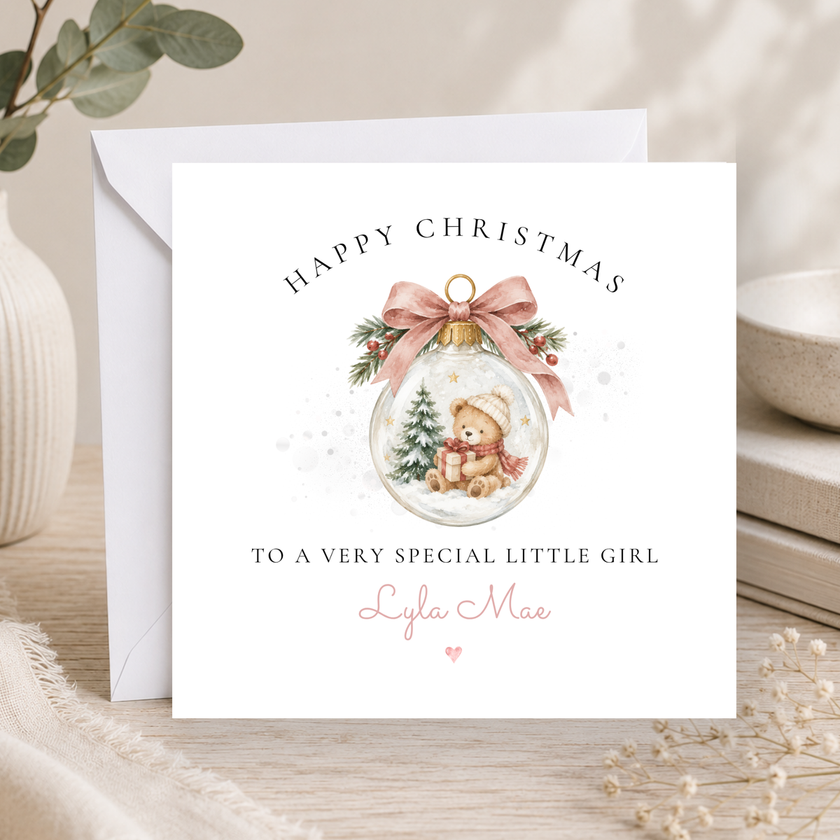 Teddy Bear Bauble Christmas Card For Little Girl