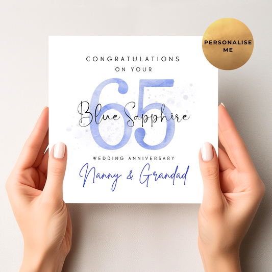 Blue Sapphire 65th Wedding Anniversary Card