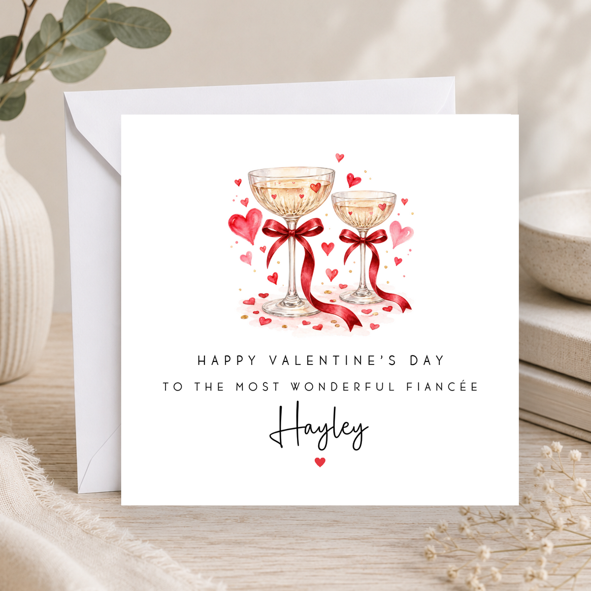 Champagne Valentines Day Card For Fiancée