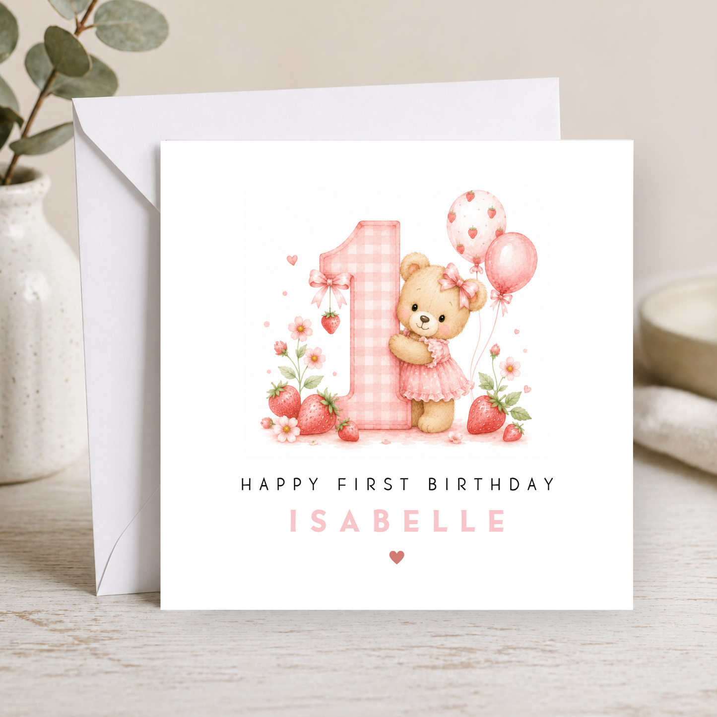 Teddy Bear First Birthday Card