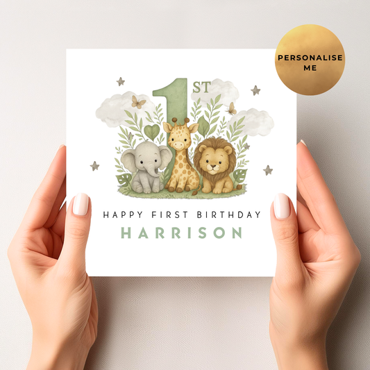 Safari First Birthday Card