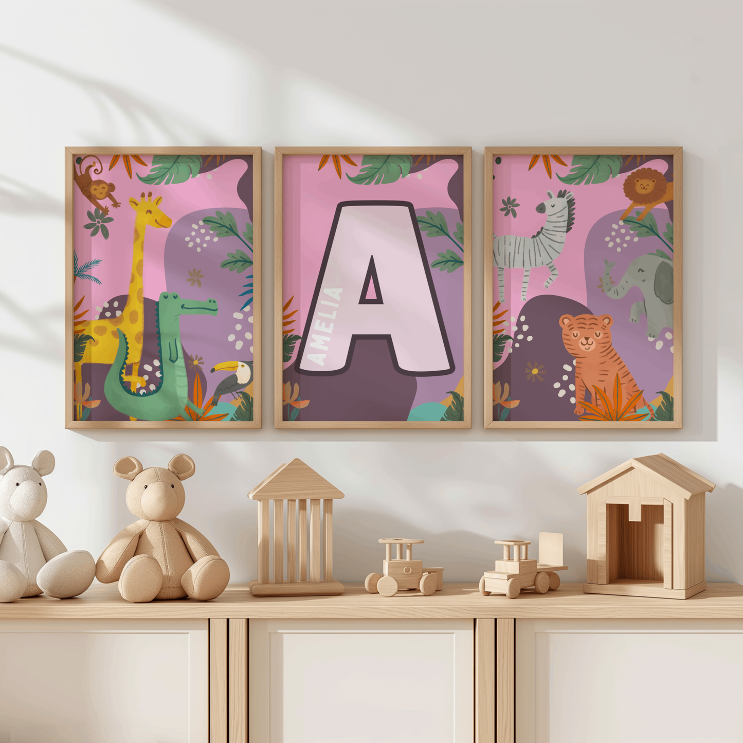 3x Safari Nursery Wall Prints