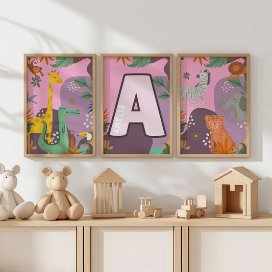 3x Safari Nursery Wall Prints