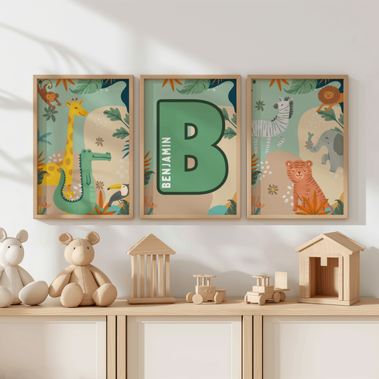 3x Safari Nursery Wall Prints