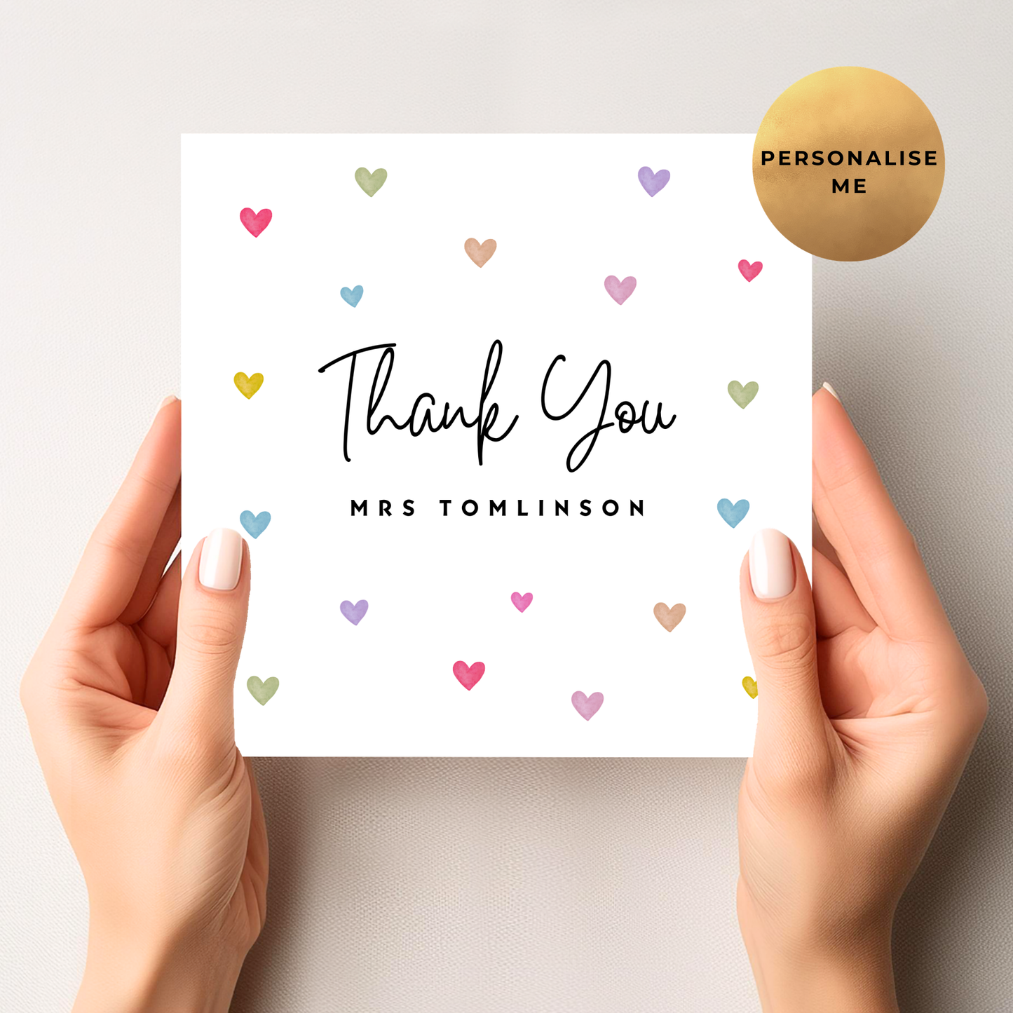 Rainbow Hearts Thank You Card
