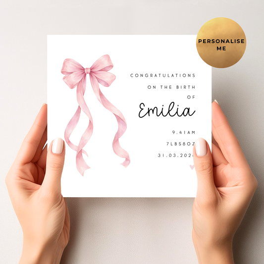Pink Ribbon New Baby Card