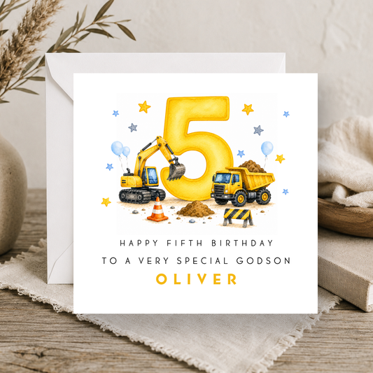 Construction 5th Birthday Card
