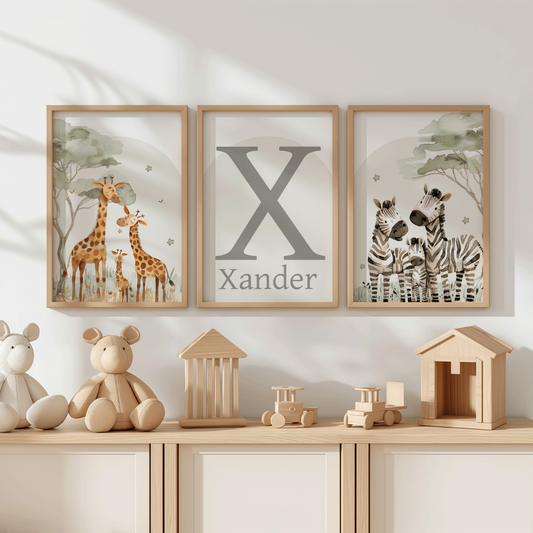 3x Safari Nursery Wall Prints