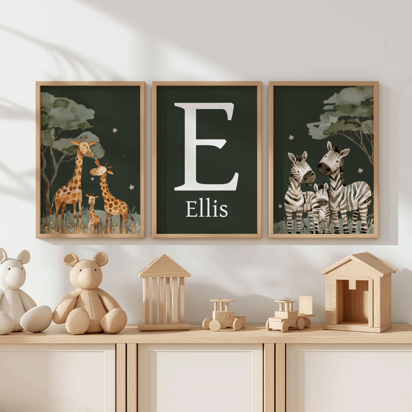 3x Bold Safari Nursery Wall Prints