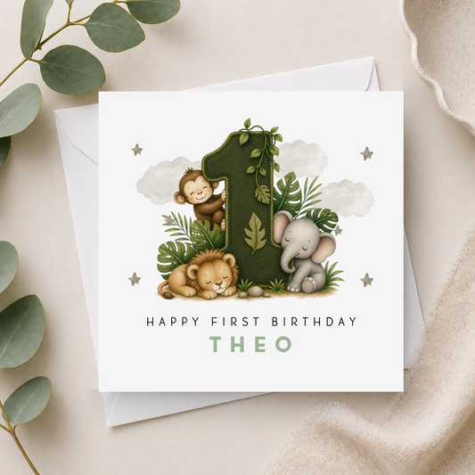 Safari First Birthday Card