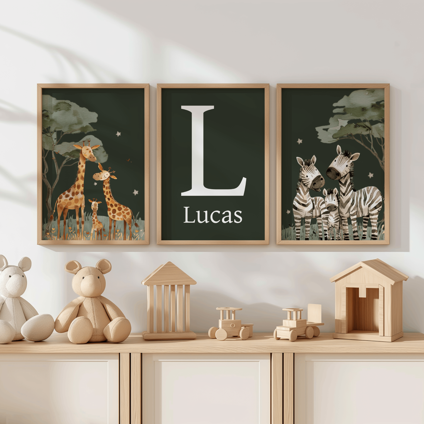 3x Bold Safari Nursery Wall Prints
