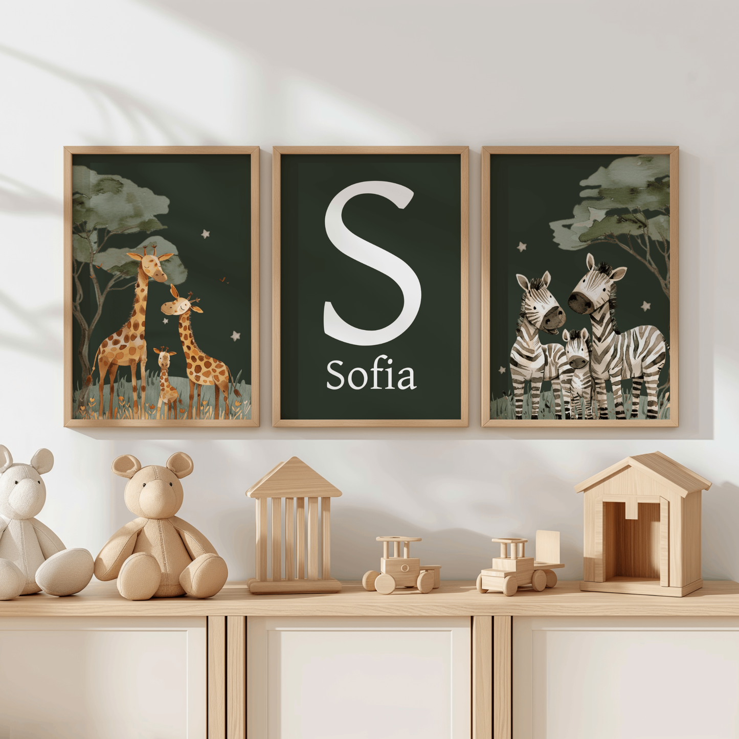 3x Bold Safari Nursery Wall Prints