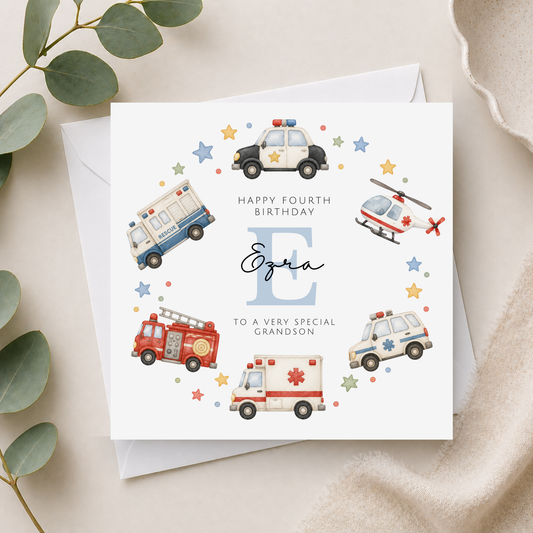 Emergency Vehicle Birthday Card