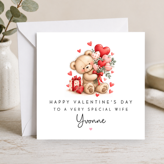 Teddy Bear Valentines Day Card For Wife